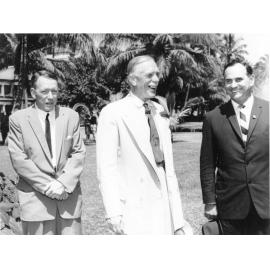 [Dr. R.A. Douglas, His Excellency the Governor, Sir Henry Abel Smith and Townsville Mayor, Alderman Angus J. Smith at the unveiling of the Centenary Memorial Plaque, Anzac Park, Townsville, 1964]