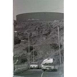 Graffiti on city reservoir, Castle Hill, Townsville, 1979