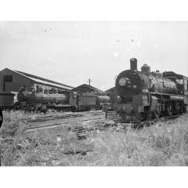 Steam locomotives in a railway yard, Townsville, 15 January 1969