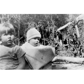 Mount Spec, two children at third campsite of Mount Spec Road works, July 1932 