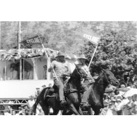 A scene from the Cavalcade of Progress procession at the Townsville Sports Reserve for the Royal Visit, 20 April 1970