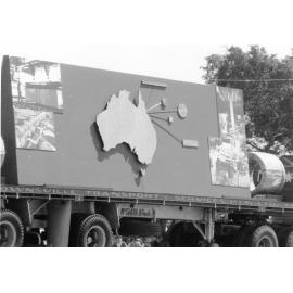 A scene from the Cavalcade of Progress procession at the Townsville Sports Reserve for the Royal Visit, 20 April 1970