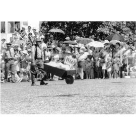 A scene from the Cavalcade of Progress procession at the Townsville Sports Reserve for the Royal Visit, 20 April 1970