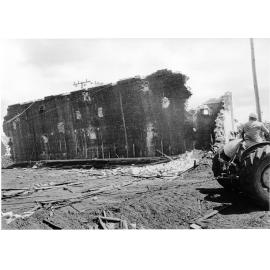 Demolition of the old freezer, Alligator Creek Meatworks, Townsville, 24 March 1973