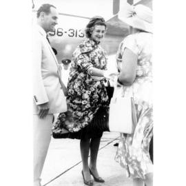 Princess Alexandra is greeted on her arrival at Townsville airport by the Mayor, Alderman Angus Smith and Mrs Jean Campbell 