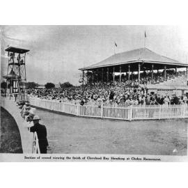 Section of the crowd viewing the finish of the Cleveland Bay Handicap, Cluden racecourse, Townsville, 1951. 