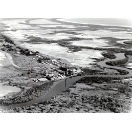 Aerial view of Alligator Creek and the old Swift's meatworks, Townsville, 14 June 1966