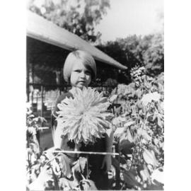 [Girl with a large dahlia, Queen's Gardens, Townsville, 1940] 