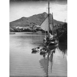 Sailing boat and crew in the inner harbour, Ross Creek, Townsville 