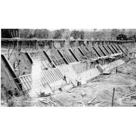 Black weir during construction, Townsville, 1933