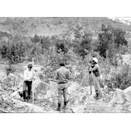 Surveying the proposed dam site, Townsville, 1970. 