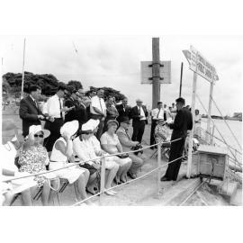 Spectators at the christening of the Townsville Harbour Board's new launch, the "Joyce Hiley" in Ross Creek. 