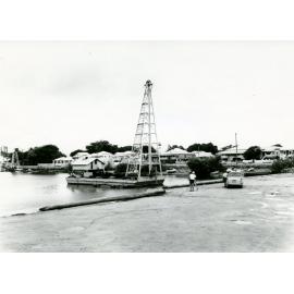First pile being driven, small boat harbour, Palmer Street, Townsville, 12 March 1967