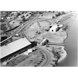 Aerial view of proposed sugar terminal site, South Townsville, 1975