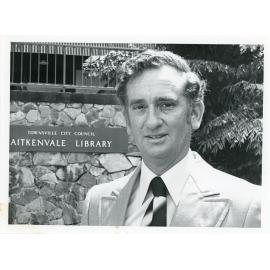 Mr Geoff Smith, Member for Townsville West in front of the Aitkenvale Libary, Townsville, 1980