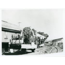 Floats in the Railway yards for the Victory Parade, Townsville, 10 June 1946