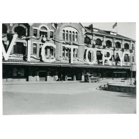 The Townsville Railway Station with the Victory sign on Victory Day, 10 June 1946