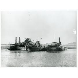 The dredge Crocodile, Mud Hopper and tug "Hero" (Paddlewheel), Townsville