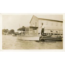 The Penny Ferry, Carina and Vic Feather, on Ross Creek near the Sailing Club on Palmer Street, Townsville circa 1950