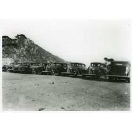 Cars parked on Castle Hill at the official opening of the Castle Hill Road, Townsville, 28 February 1937