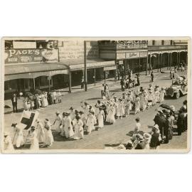 Armistice Day parade, Red Cross contingent, Flinders Street, Townsville City, Townsville, 11 November 1918