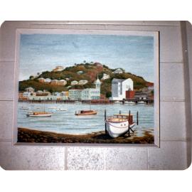 Painting of Townsville showing Ross Creek and Castle Hill, hanging at the Aitkenvale Public Library, Townsville, 1981