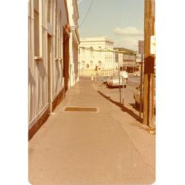[Looking down Denham Street, Townsville, 1979. Samual Allen's tin warehouse first on left.] 