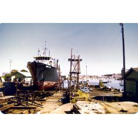 The trawler 'Nelson" on the Evans Deakin slipway, Ross Creek, Townsville, July 1979. 