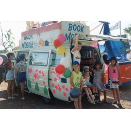 Townsville Public Library's bookmobile decorated for the library's 50th birthday, 1988