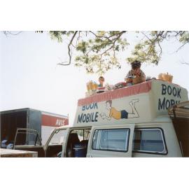 Townsville Public Library's bookmobile decorated for the library's 50th birthday, 1988