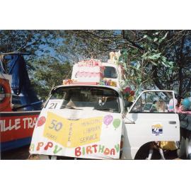 Townsville Public Library's bookmobile decorated for the library's 50th birthday, 1988