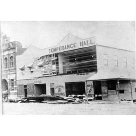 The Temperance Hall, corner of Flinders and Stanley Streets, Townsville, after Cyclone Leonta, 1903 
