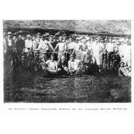 Start of the two mile bicycle handicap, St. Patrick's Day sports, Townsville, 1897. 