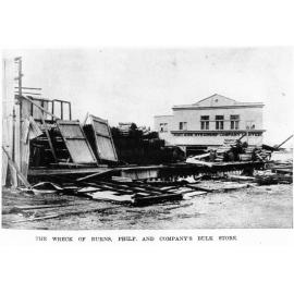 The wreck of Burns Philp and company's bulk store, Townsville, after Cyclone Leonta, 1903 