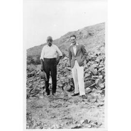 Jupiter Mossman standing on the spot where he found the first gold nugget at Charters Towers, ca.1920