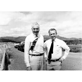 Prime Minister, Edward Gough Whitlam with Alderman Eamon Lindsay at R R Dam, 1977. 