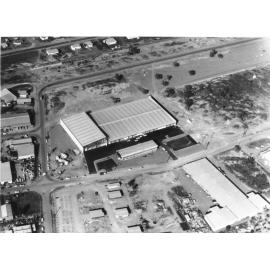 Aerial view of Burns Philp's new warehouse, Keane Street, Currajong, Townsville, 3 August 1970 