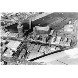 Aerial view of Ross Creek and Townsville City, Townsville, 1977