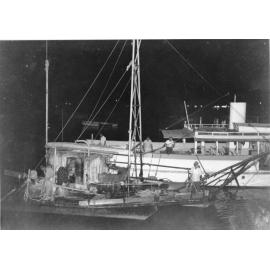 Mr. William Willis on his raft "Age Unlimited" at the end of the tow from Tully to Townsville by Halyes ferry "Malaita", 12th October, 1966 