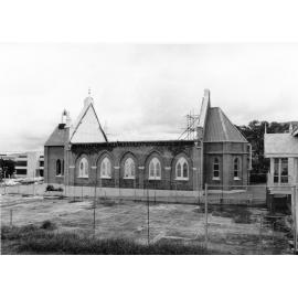 St Andrews Presbyterian Church, corner Wills and Stokes Streets, Townsville, during demolition, 1973