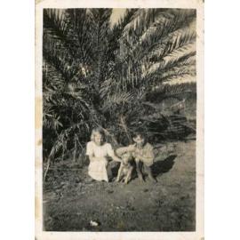 Beatrice and Ernest Matson with Teddy the dog at their home in Leslie Street, Oonoonba, Townsville, ca.1953