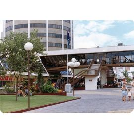 The walkway with cafe across Flinders Mall, Townsville, approximately 1980