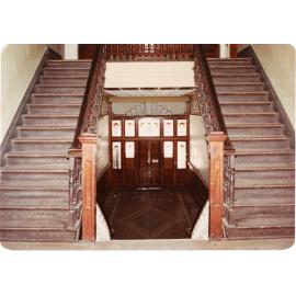 Staircase leading to the second storey in the Town Hall building, Flinders Street, Townsville, 1978