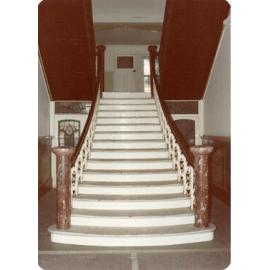 The staircase at the main entrance to the Town Hall building, Flinders Street, Townsville, 1978