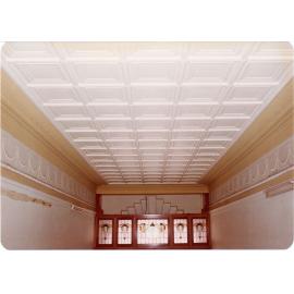 Ceiling and lead glass windows in the entry foyer of the Town Hall building, Flinders Street, Townsville, 1978