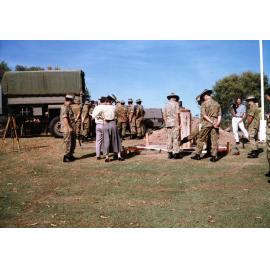 Soldiers relocating the U.S. 5th Air Force Memorial from Belgian Gardens cemetery to Jezzine Barracks, Townsville, 1992