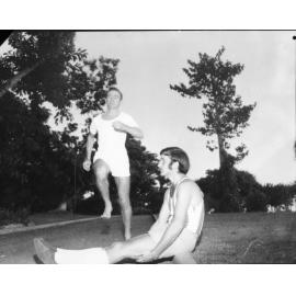 Peter Lahiff and Mike Phillips in training for the King of the Castle race, Townsville, 1973