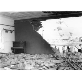 Bomb damage to Brothers Clubhouse, Gill Park, Townsville, 1969. 