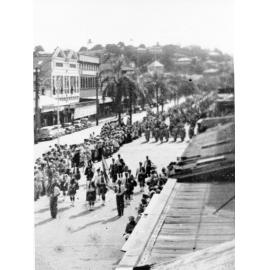 Anzac Day march, Flinders Street, Townsville City, Townsville, 25 April 1954