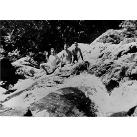 Jack Woodward, with Mel and Mick, at Little Crystal Creek, ca 1940 